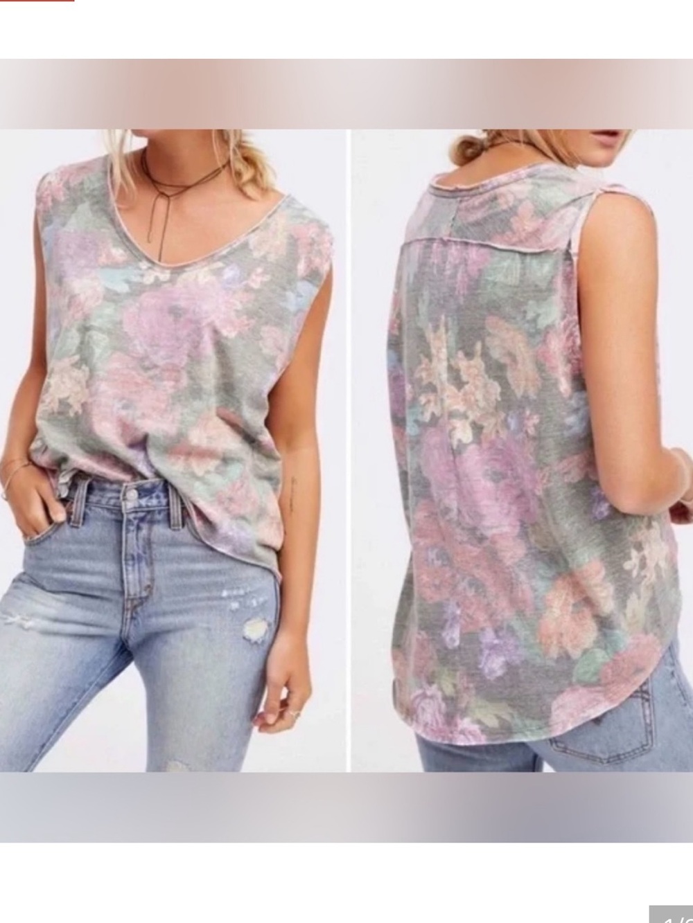 We The Free Pastel Gardenia Floral Print Tee - L